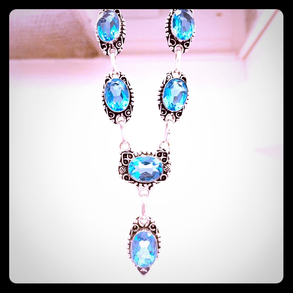 S.S. Turquoise Stained Glass Y Necklace